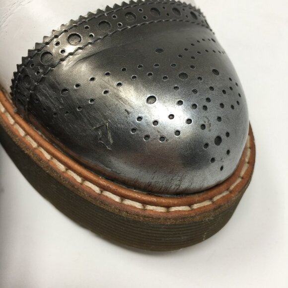 Prada Lace Up Platform Leather Brogue Shoes White leather Silver Toe Womens 39 - Picture 13 of 15